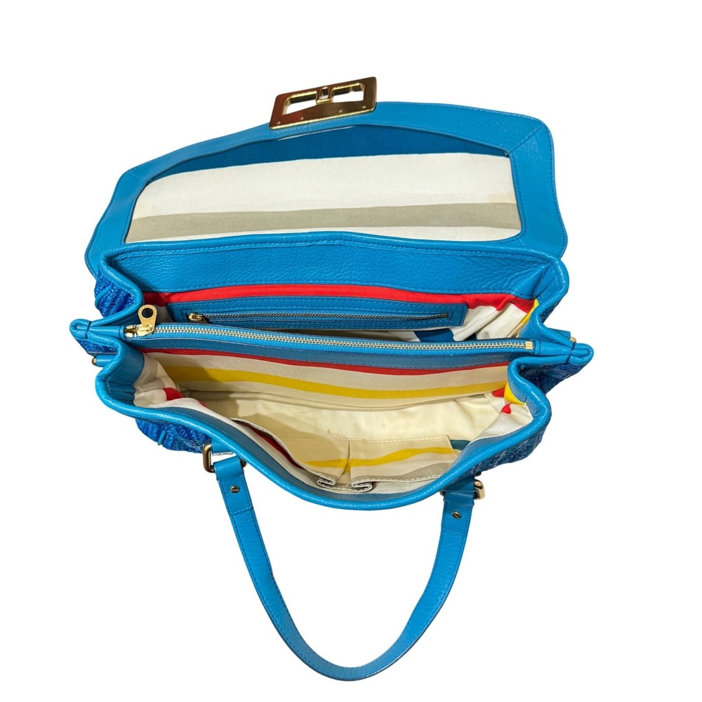 Marc by Marc Jacobs Vintage Woven Satchel Bag Blue Leather Trim Gold Hardware - Picture 10 of 15